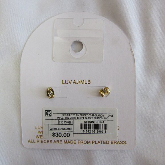San Diego SD Padres MLB Baseball Bijoux Sport by Luv AJ Gold Stud Earrings NWT - Picture 3 of 4